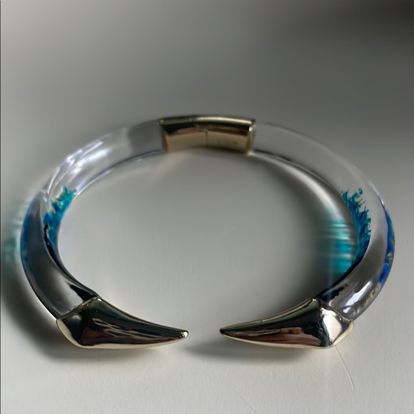 Alexis Bittar Jewelry - Alexis Bittar Blue and Gold Cuff Bracelet with Open Circular Design. Excellent!